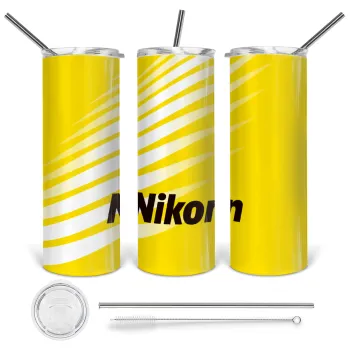 Nikon, Tumbler ποτήρι θερμό από ανοξείδωτο ατσάλι 600ml, με μεταλλικό καλαμάκι & βούρτσα καθαρισμού