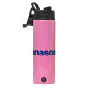 Metallic water bottle with safety lid, 850ml aluminum