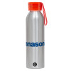 Aluminum Sports Bottle 650ml – Silver with Red Cap and Silicone Strap