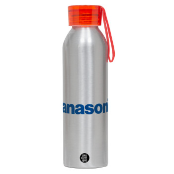 Panasonic, Αλουμινένιο Αθλητικό Μπουκάλι 650ml – Ασημί με Κόκκινο Καπάκι και Λουράκι Σιλικόνης