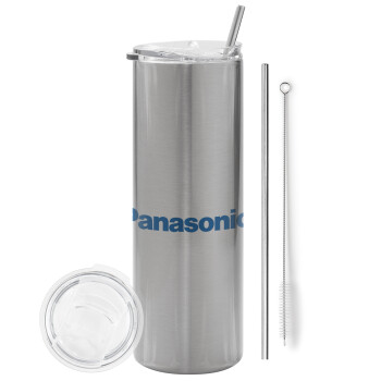 Panasonic, Eco friendly ποτήρι θερμό Ασημένιο (tumbler) από ανοξείδωτο ατσάλι 600ml, με μεταλλικό καλαμάκι & βούρτσα καθαρισμού
