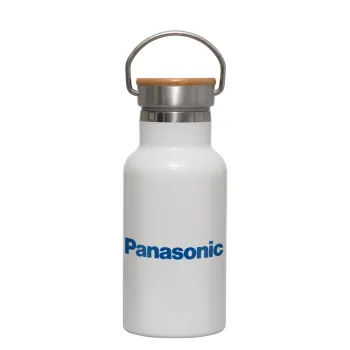 Panasonic, Μεταλλικό παγούρι θερμός (Stainless steel) Λευκό με ξύλινο καπακι (bamboo), διπλού τοιχώματος, 350ml