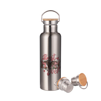 Best mom ever Mother's Day, Stainless steel Silver with wooden lid (bamboo), double wall, 750ml