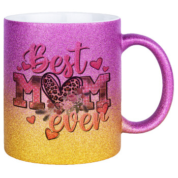 Best mom ever Mother's Day, Κούπα Χρυσή/Ροζ Glitter, κεραμική, 330ml