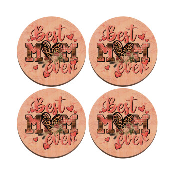 Best mom ever Mother's Day, ΣΕΤ x4 Σουβέρ ξύλινα στρογγυλά plywood (9cm)