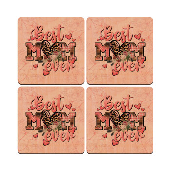 Best mom ever Mother's Day, ΣΕΤ x4 Σουβέρ ξύλινα τετράγωνα plywood (9cm)
