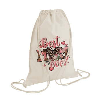 Best mom ever Mother's Day, Τσάντα πλάτης πουγκί GYMBAG natural (28x40cm)