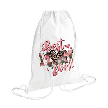 Best mom ever Mother's Day, Τσάντα πλάτης πουγκί GYMBAG λευκή (28x40cm)