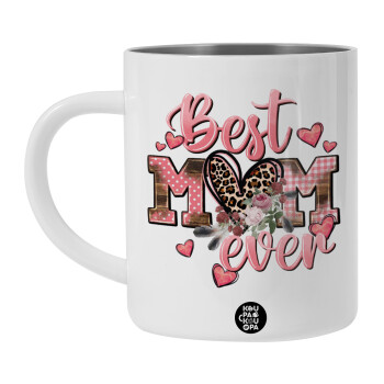 Best mom ever Mother's Day, Λευκή Ανοξείδωτη Μεταλλική Κούπα 450ml - Διπλού Τοιχώματος 
