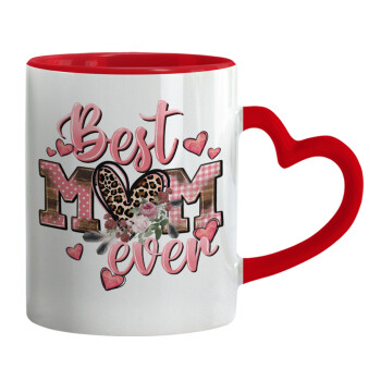 Best mom ever Mother's Day, Mug heart red handle, ceramic, 330ml