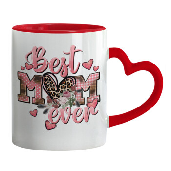 Best mom ever Mother's Day, Mug heart red handle, ceramic, 330ml
