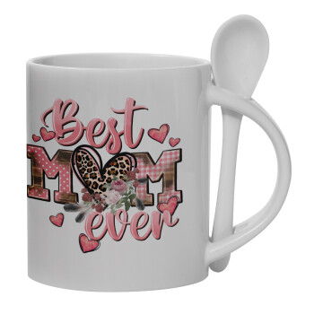 Best mom ever Mother's Day, Ceramic coffee mug with Spoon, 330ml (1pcs)