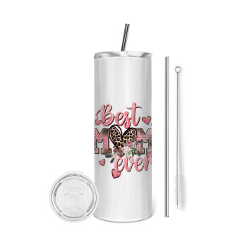 Best mom ever Mother's Day, Eco friendly stainless steel tumbler 600ml, with metal straw & cleaning brush