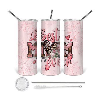 Best mom ever Mother's Day, Tumbler stainless steel 600ml, with metal straw & cleaning brush