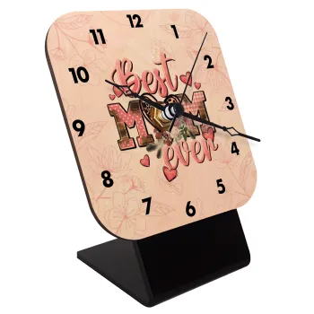 Best mom ever Mother's Day, Επιτραπέζιο ρολόι σε φυσικό ξύλο (10cm)