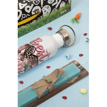 Best mom ever Mother's Day, Πασχαλινή Λαμπάδα με παγούρι μεταλλικό (620ml, stainless steel) & κερί αρωματικό πλακέ (30cm) (ΤΙΡΚΟΥΑΖ)