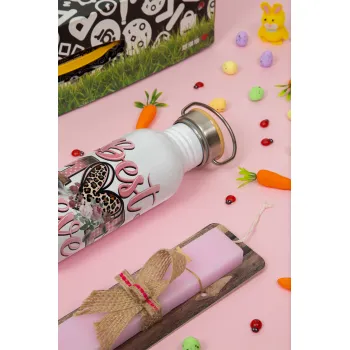 Best mom ever Mother's Day, Πασχαλινή Λαμπάδα με παγούρι μεταλλικό (620ml, stainless steel) & κερί αρωματικό πλακέ (30cm) (ΡΟΖ)