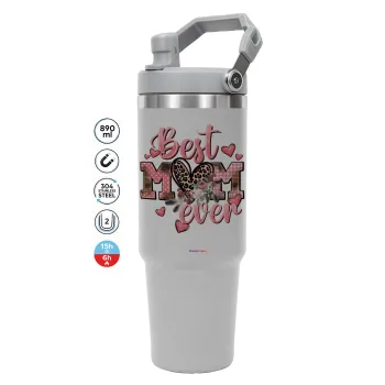 Best mom ever Mother's Day, ΓΚΡΙ Travel Tumbler Θερμός με χερούλι και καλαμάκι 890ml