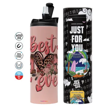 Best mom ever Mother's Day, Tumbler ποτήρι θερμό ΡΟΖ από ανοξείδωτο ατσάλι 600ml