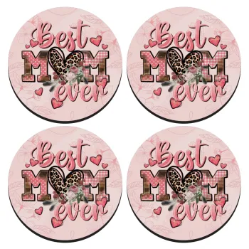 Best mom ever Mother's Day, ΣΕΤ 4 Σουβέρ ξύλινα στρογγυλά (9cm)