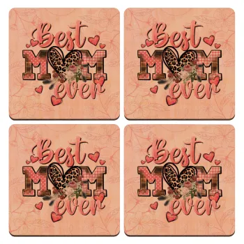 Best mom ever Mother's Day, ΣΕΤ x4 Σουβέρ ξύλινα τετράγωνα plywood (9cm)