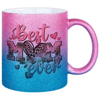 Best mom ever Mother's Day, Κούπα Χρυσή/Μπλε Glitter, κεραμική, 330ml