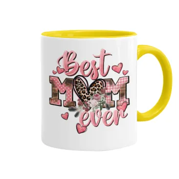 Best mom ever Mother's Day, Κούπα χρωματιστή κίτρινη, κεραμική, 330ml