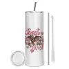 Tumbler stainless steel 600ml, with metal straw & cleaning brush