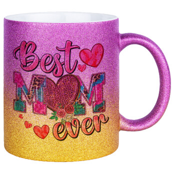 Best mom ever Mother's Day pink, Κούπα Χρυσή/Ροζ Glitter, κεραμική, 330ml