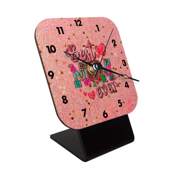 Best mom ever Mother's Day pink, Quartz Table clock in natural wood (10cm)