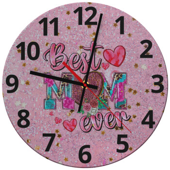 Best mom ever Mother's Day pink, Ρολόι τοίχου γυάλινο (30cm)