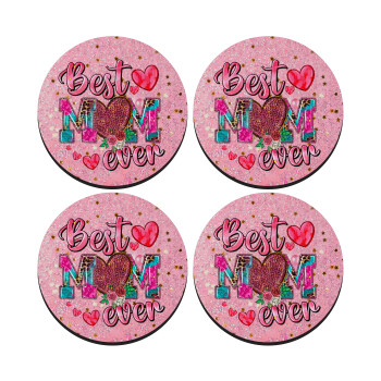 Best mom ever Mother's Day pink, SET of 4 round wooden coasters (9cm)