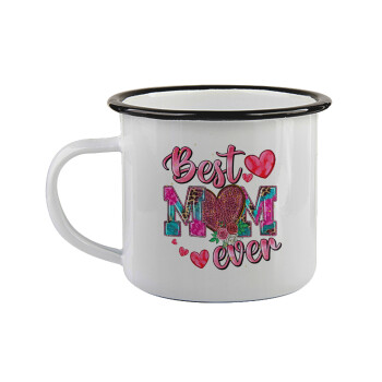 Best mom ever Mother's Day pink, Κούπα εμαγιέ με μαύρο χείλος 360ml