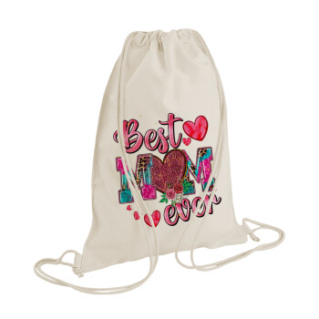Best mom ever Mother's Day pink, Τσάντα πλάτης πουγκί GYMBAG natural (28x40cm)