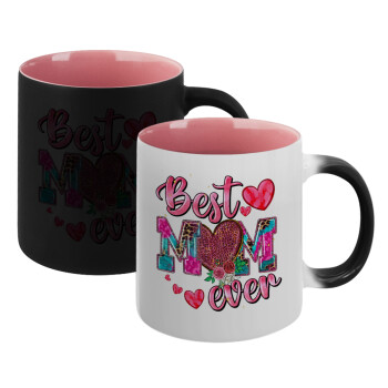 Best mom ever Mother's Day pink, Κούπα Μαγική εσωτερικό ΡΟΖ, κεραμική 330ml που αλλάζει χρώμα με το ζεστό ρόφημα