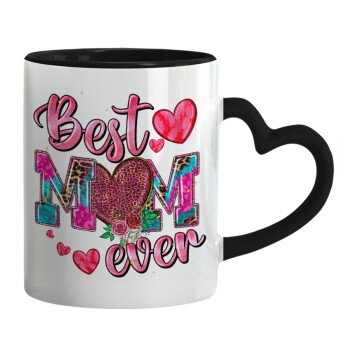 Best mom ever Mother's Day pink, Mug heart black handle, ceramic, 330ml