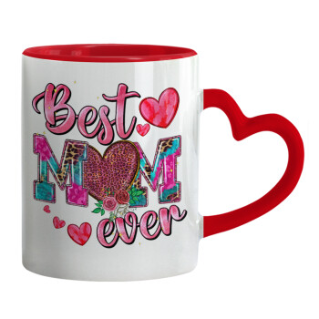 Best mom ever Mother's Day pink, Mug heart red handle, ceramic, 330ml