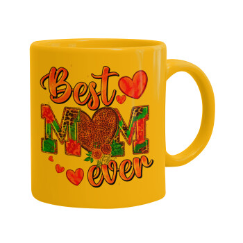 Best mom ever Mother's Day pink, Ceramic coffee mug yellow, 330ml (1pcs)