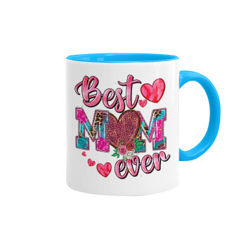 Best mom ever Mother's Day pink, Mug colored light blue, ceramic, 330ml