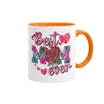 Best mom ever Mother's Day pink, Κούπα χρωματιστή πορτοκαλί, κεραμική, 330ml