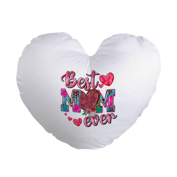 Best mom ever Mother's Day pink, Μαξιλάρι καναπέ καρδιά 40x40cm περιέχεται το  γέμισμα