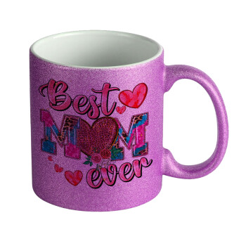 Best mom ever Mother's Day pink, Κούπα Μωβ Glitter που γυαλίζει, κεραμική, 330ml