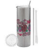 Tumbler stainless steel Silver 600ml, with metal straw & cleaning brush