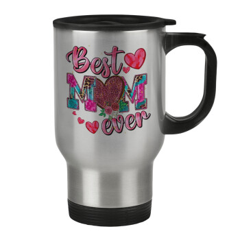 Best mom ever Mother's Day pink, Stainless steel travel mug with lid, double wall 450ml