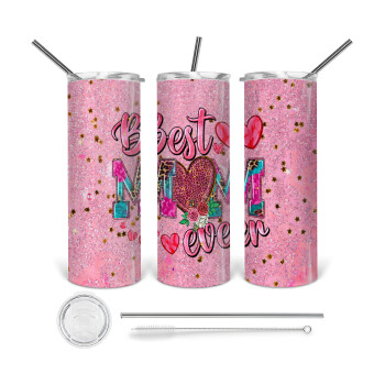 Best mom ever Mother's Day pink, Tumbler stainless steel 600ml, with metal straw & cleaning brush