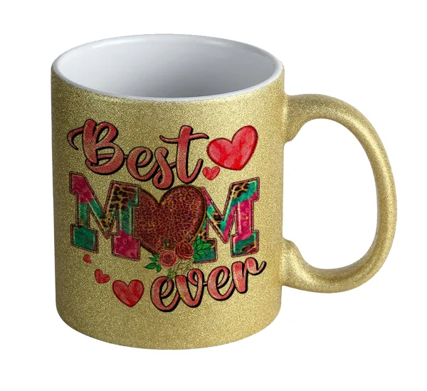 Best mom ever Mother's Day pink — Κούπα Χρυσή Glitter που γυαλίζει, κεραμική, 330ml