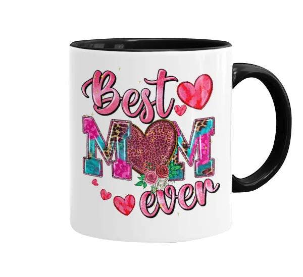 Best mom ever Mother's Day pink — Κούπα χρωματιστή μαύρη, κεραμική, 330ml