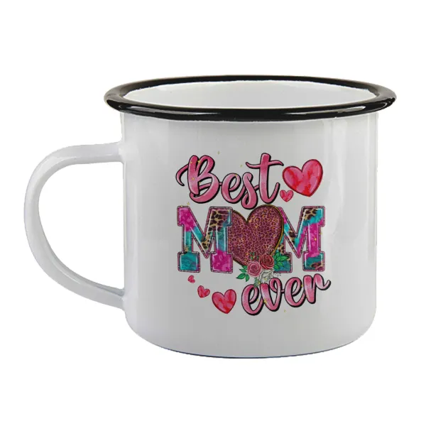 Best mom ever Mother's Day pink — Κούπα εμαγιέ με μαύρο χείλος 360ml