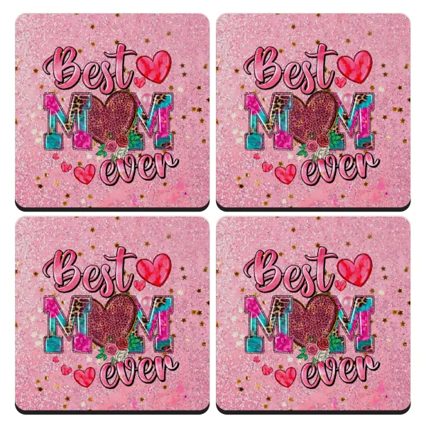 Best mom ever Mother's Day pink — Σουβέρ ξύλινα τετράγωνα (9cm)