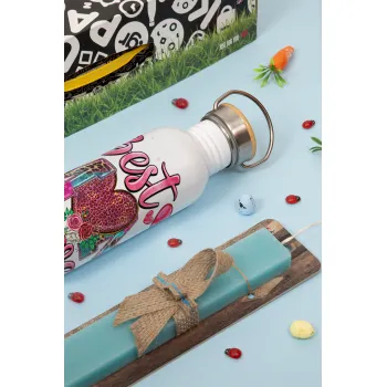 Best mom ever Mother's Day pink, Πασχαλινή Λαμπάδα με παγούρι μεταλλικό (620ml, stainless steel) & κερί αρωματικό πλακέ (30cm) (ΤΙΡΚΟΥΑΖ)